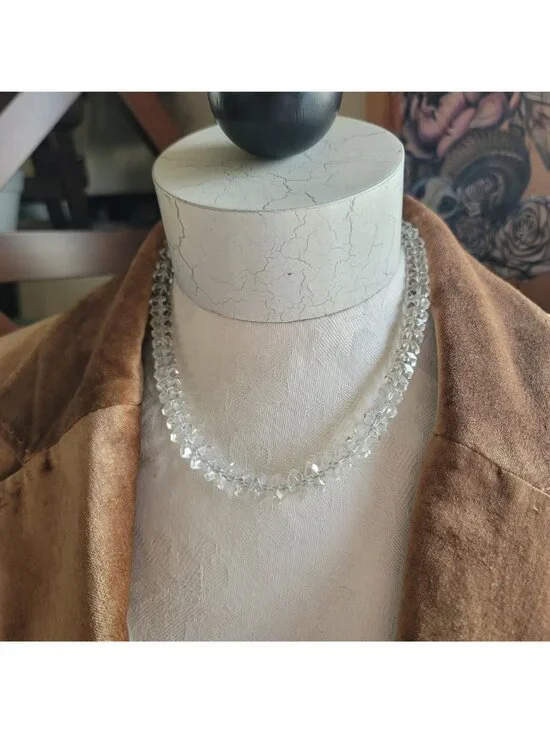 Vintage Art Deco Graduated Faceted Clear Crystal Bead Necklace - Picture 7 of 7